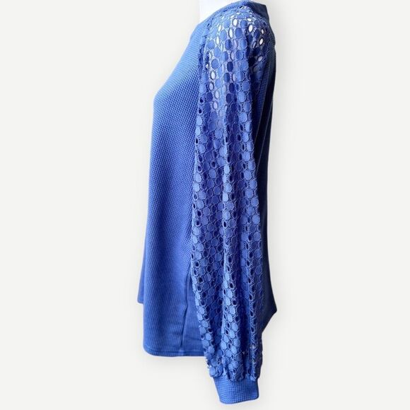 Iwollence Dark Blue Long Detail Lace Sleeve Crewneck Top. Blouse. Shirt. XL. - Picture 4 of 12